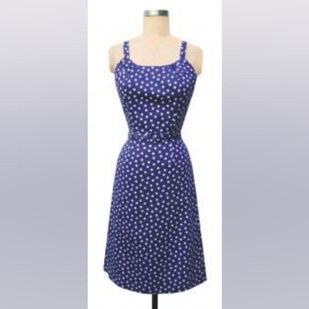 Trashy Diva Friday Dress in Lucy Dots, cotton stretch, blue white polka size 8
